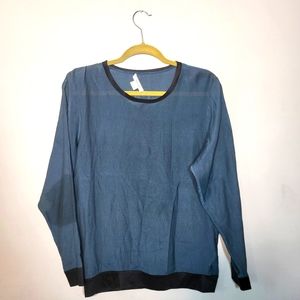 🌜 HELMUT LANG Silk Sheer Teal Crew Neck Sweatshirt Style Top womens size Small
